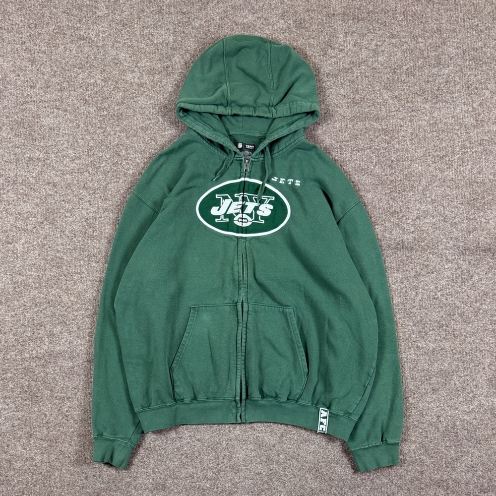 Vintage NFL Team Apparel NY Jets Football Green Hooded Zip Up Sweatshirt Size XL